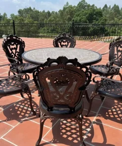 Bàn Ghế Nhôm Đúc Mặt Đá D120-6GTCD