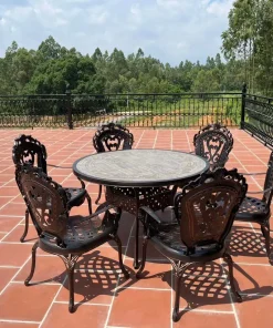 Bàn Ghế Nhôm Đúc Mặt Đá D120-6GTCD