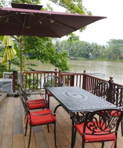 Bộ bàn ghế sân vườn họa tiết hoa sen 6 ghế