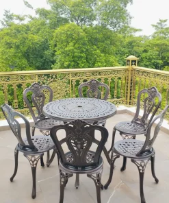 Bộ Bàn Ghế Sân Vườn Nhôm Đúc 6 Ghế D80