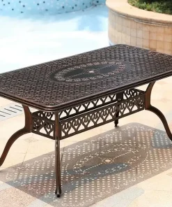 Bộ bàn ghế sân vườn họa tiết hoa sen 6 ghế