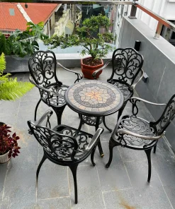 Bộ Bàn Ghế Ngoài Trời Nhôm Đúc Mặt Đá D120-10G