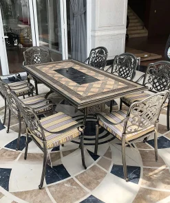 Bàn Ghế Nhôm Đúc Sân Vườn Có Bếp Nướng