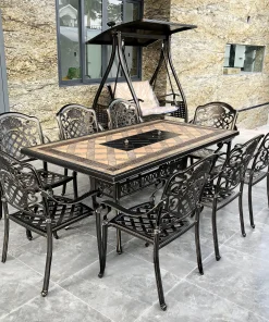 Bàn Ghế Nhôm Đúc Sân Vườn Có Bếp Nướng