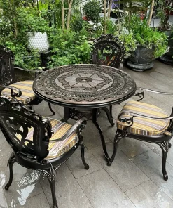 Bàn Ghế Ngoài Trời Nhôm Đúc 4 Ghế Tân Cổ Điển