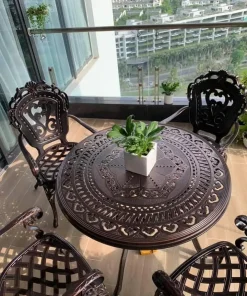 Bàn Ghế Ngoài Trời Nhôm Đúc 4 Ghế Tân Cổ Điển