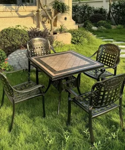 Bộ Bàn Nhôm Đúc Mặt Đá Vuông D90