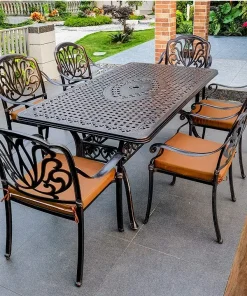 Bộ bàn ghế sân vườn họa tiết hoa sen 6 ghế