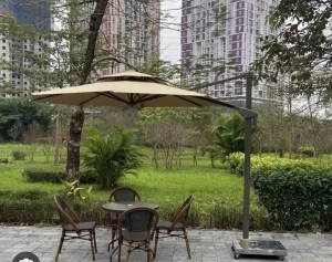 Dù lệch tâm tròn 3m xoay 360 hợp kim nhôm màu be ( nâu caphe )