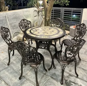 Bộ Bàn Ghế Ngoài Trời Mặt Đá 6 Ghế