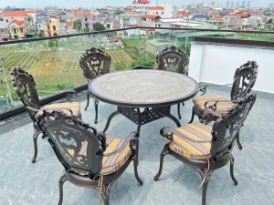 Bàn Ghế Nhôm Đúc Mặt Đá D120-6GTCD