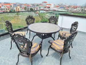 Bàn Ghế Nhôm Đúc Mặt Đá D120-6GTCD