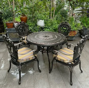 Bàn Ghế Ngoài Trời Nhôm Đúc 4 Ghế Tân Cổ Điển