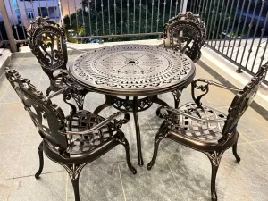 Bàn Ghế Ngoài Trời Nhôm Đúc 4 Ghế Tân Cổ Điển