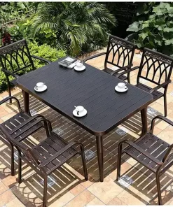 Bộ Bàn Ghế Sân Vườn Ngoài Trời Hình Chữ Nhật Nan Thẳng