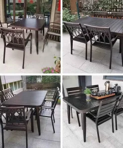 Bộ Bàn Ghế Sân Vườn Ngoài Trời Hình Chữ Nhật Nan Thẳng