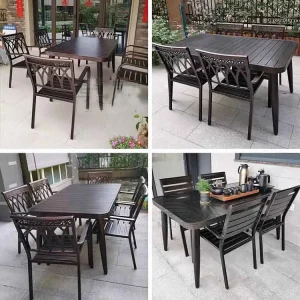 Bộ Bàn Ghế Sân Vườn Ngoài Trời Hình Chữ Nhật Nan Thẳng