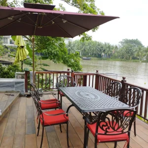 Bộ bàn ghế sân vườn họa tiết hoa sen 6 ghế