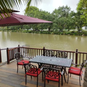 Bộ bàn ghế sân vườn họa tiết hoa sen 6 ghế