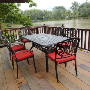 Bộ bàn ghế sân vườn họa tiết hoa sen 6 ghế