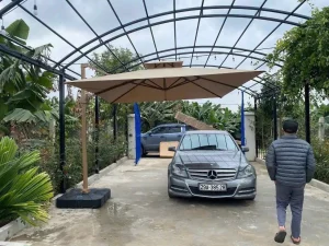 Dù lệch tâm vuông 3m hợp kim nhôm màu Be ( nâu caphe )