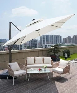 Dù hòa phát lệch tâm vuông 3m hợp kim nhôm xoay 360 màu trắng