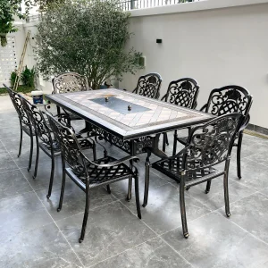 Bàn Ghế Nhôm Đúc Sân Vườn Có Bếp Nướng