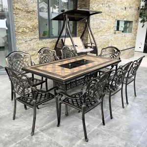 Bàn Ghế Nhôm Đúc Sân Vườn Có Bếp Nướng