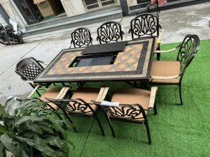 Bàn Ghế Nhôm Đúc Sân Vườn Có Bếp Nướng