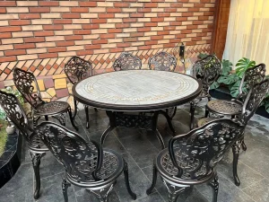 Bộ Bàn Ghế Ngoài Trời Nhôm Đúc Mặt Đá D120-10G