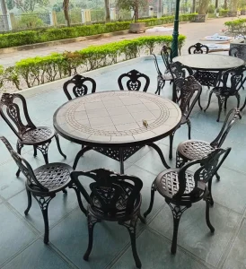 Bộ Bàn Ghế Ngoài Trời Nhôm Đúc Mặt Đá D120-10G