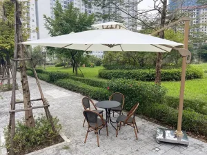 Dù lệch tâm tròn 3m xoay 360 hợp kim nhôm màu trắng