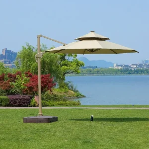 Dù lệch tâm tròn 3m xoay 360 hợp kim nhôm màu be ( nâu caphe )