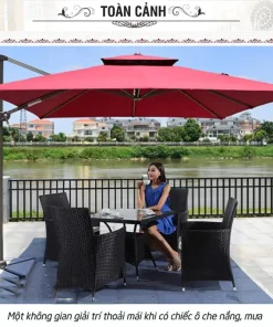 Dù hòa phát lệch tâm vuông 3m hợp kim nhôm xoay 360 màu xanh